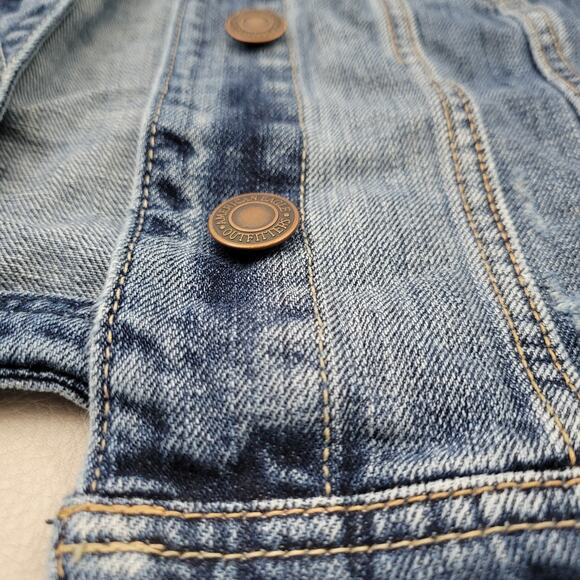 Y2k American Eagle jean jacket size Medium light wash Distressed cropped - Picture 4 of 9